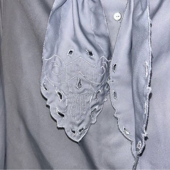 Vintage Anderson-Little Baby Blue Bishop Sleeve Button Blouse W/ Collar Bow - Picture 4 of 9